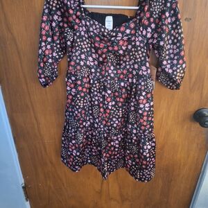 Adorable Floral Kids Dress in Black and Pink